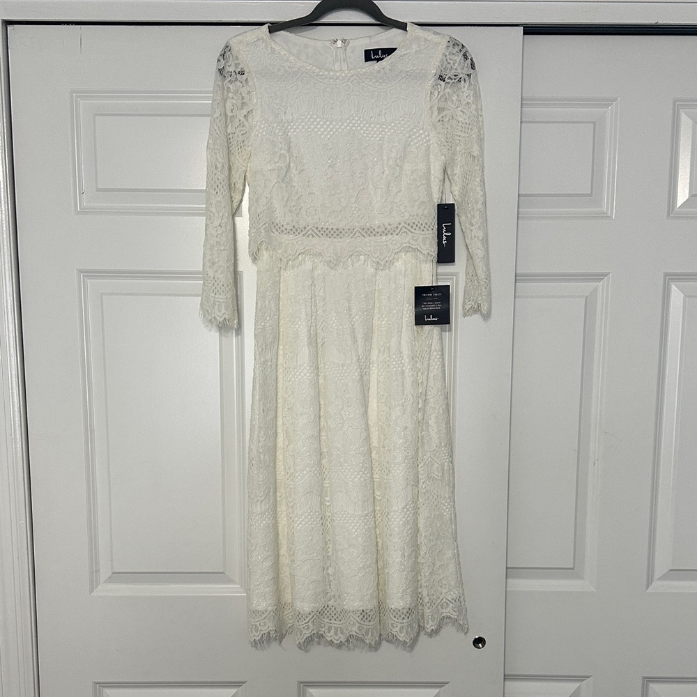 Lulu's Ivory Lace Long Sleeve Dress